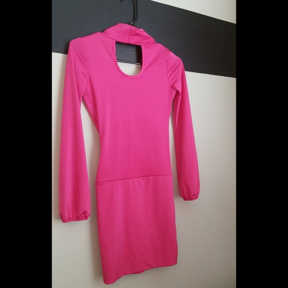 NEW LISTING! Fuchsia Wrapped Plunging Neck Mini Dress - Picture 11 of 15